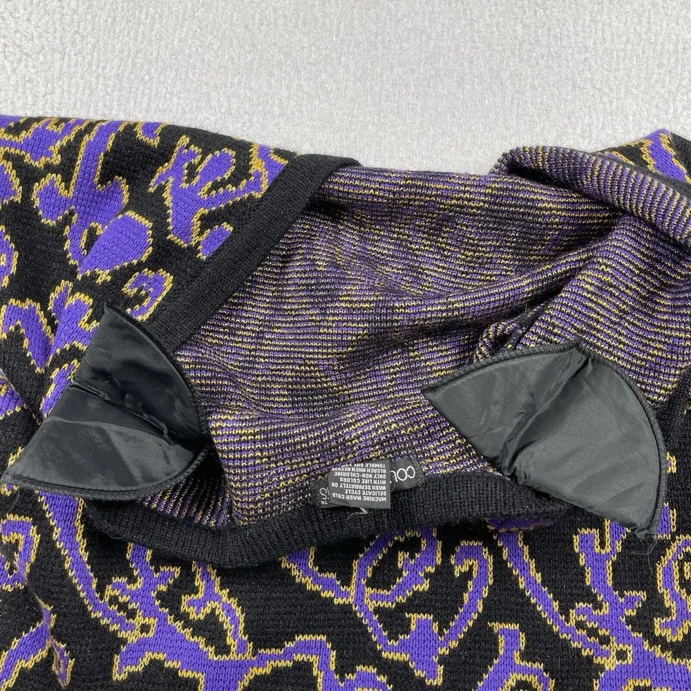 Counterparts Sweater Womens‎ Medium Black Purple Vintage Hong Kong Knit Cardigan